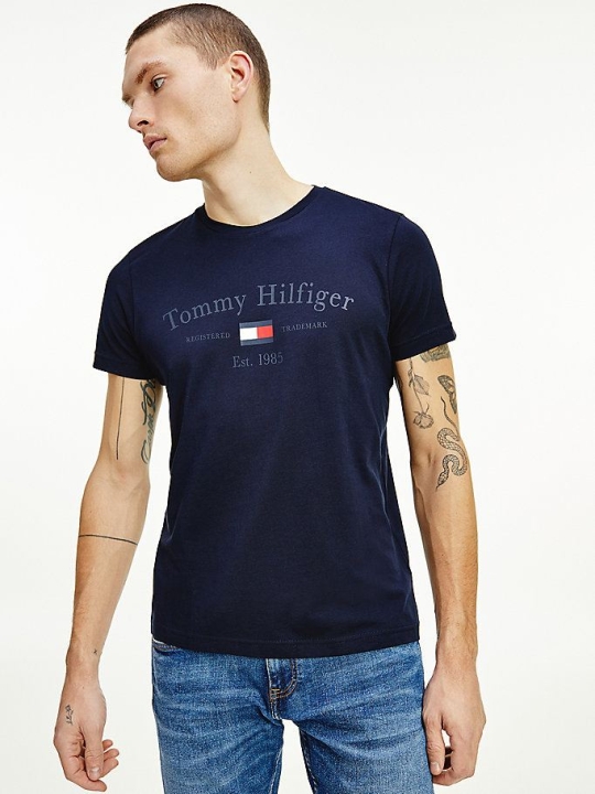 Tommy Hilfiger 1985 Logo Organic Baumwoll T-shirts Herren Dunkelblau | AT654MUVY