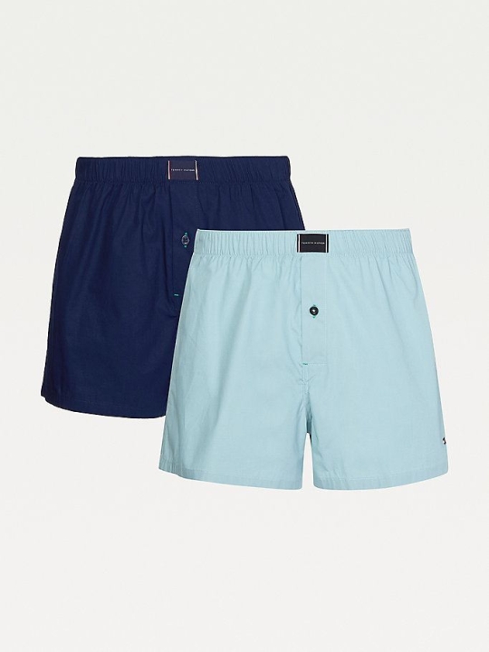 Tommy Hilfiger 2-Pack Woven Organic Baumwoll Boxer Unterwäsche Herren Blau | AT785HEIQ