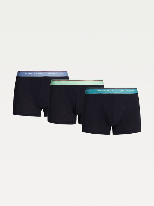 Tommy Hilfiger 3-Pack Organic Baumwoll Trunks Unterwäsche Herren Blau Mintfarben Türkis | AT056XUBT