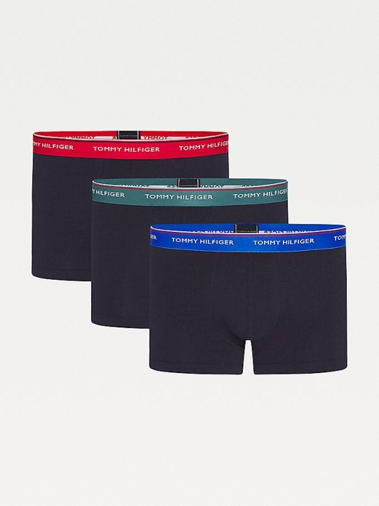 Tommy Hilfiger 3-Pack Organic Baumwoll Trunks Unterwäsche Herren Rot Türkis Blau | AT621ABXZ