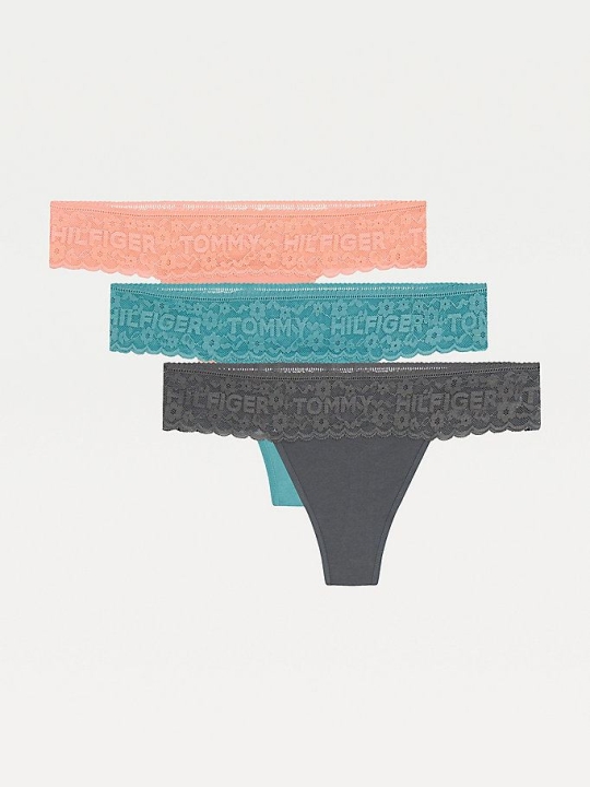 Tommy Hilfiger 3-Pack Spitze Taille Thongs Unterwäsche Damen Hellkoralle Türkis Blau | AT290FIZA