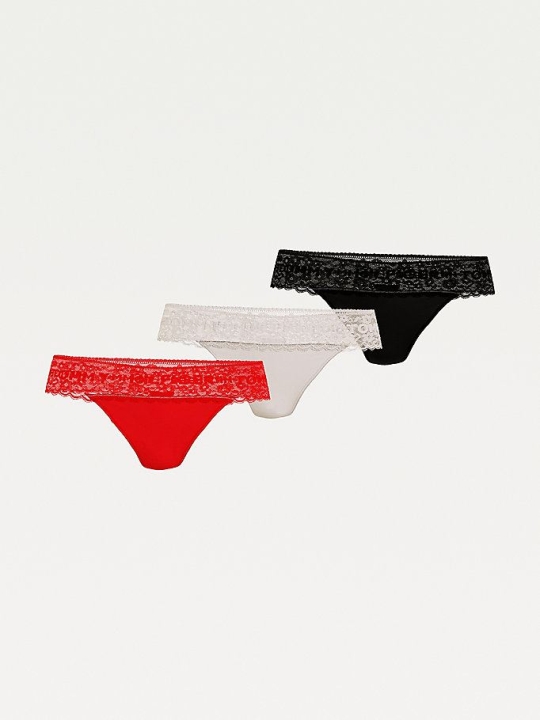 Tommy Hilfiger 3-Pack Spitze Taille Thongs Unterwäsche Damen Rot Beige Schwarz | AT897PIFB