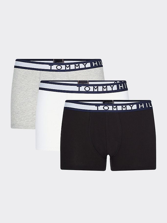 Tommy Hilfiger 3-Pack Statement Waistband Trunks Unterwäsche Herren Schwarz Weiß Grau | AT429UMAN