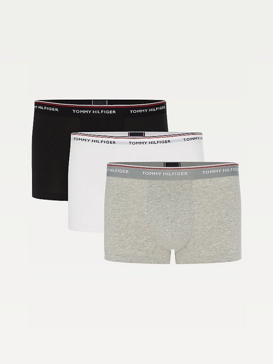 Tommy Hilfiger 3-Pack Stretch Baumwoll Trunks Unterwäsche Herren Schwarz Grau Weiß | AT367ZPDL