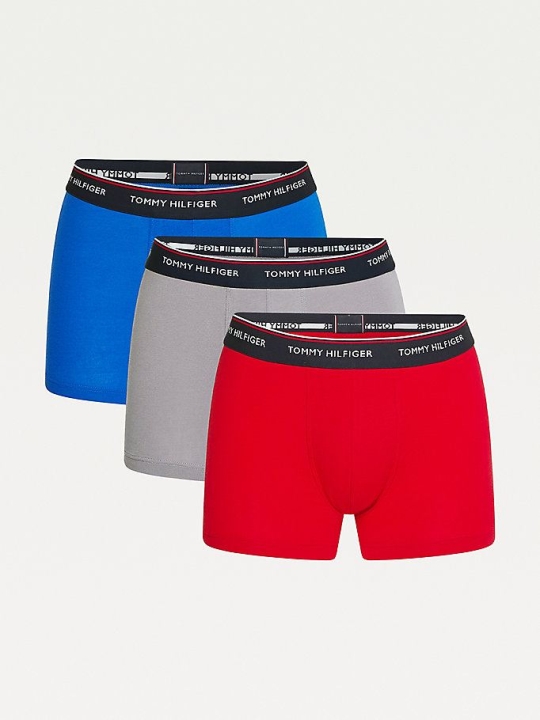 Tommy Hilfiger 3-Pack Stretch Baumwoll Trunks Unterwäsche Herren Rot Blau | AT670YGMW