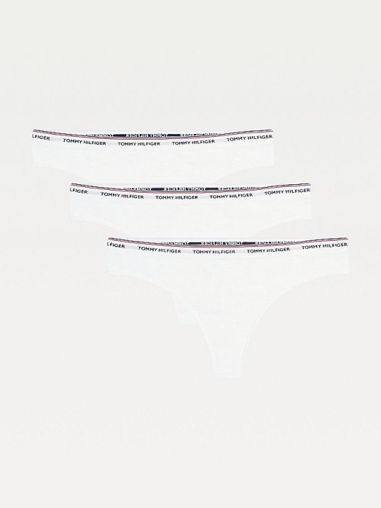 Tommy Hilfiger 3-Pack Stretch Baumwoll Thongs Unterwäsche Damen Weiß Weiß | AT792CVBI