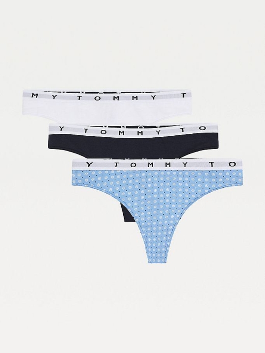 Tommy Hilfiger 3-Pack Stretch Organic Baumwoll Waistband Thongs Unterwäsche Damen Hellblau Weiß | AT095LOSB