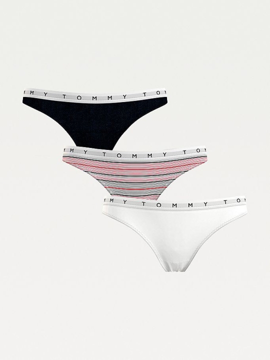 Tommy Hilfiger 3-Pack Stretch Organic Baumwoll Waistband Thongs Unterwäsche Damen Weiß | AT589QPMG