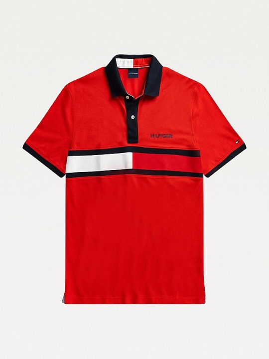 Tommy Hilfiger Adaptive Baumwoll Flag Custom Fit Polo Shirts Herren Rot | AT658CWRF