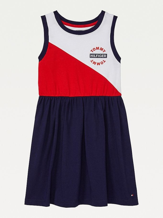 Tommy Hilfiger Adaptive Colour-Blocked Ärmellose Kleider Kinder Weiß | AT765VJRT