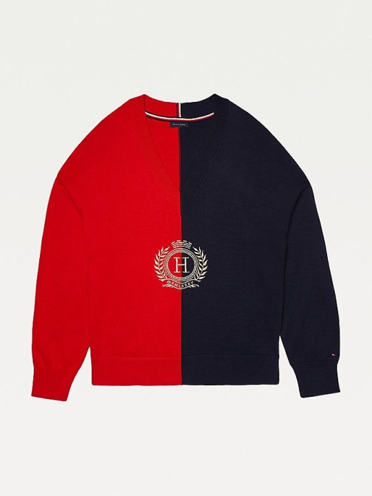 Tommy Hilfiger Adaptive Crest Embroidery Jumper Pullover Damen Navy Mehrfarbig | AT765ZUQI