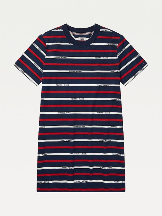 Tommy Hilfiger Adaptive Stripe Print Kleider Damen Navy Mehrfarbig | AT432QLKP