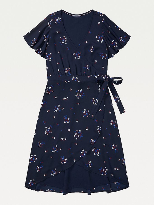 Tommy Hilfiger Adaptive Wrap Floral Print Kleider Damen Navy | AT715BYCQ