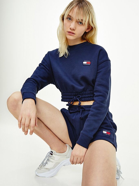 Tommy Hilfiger Badge Cropped Organic Baumwoll Sweatshirts Damen Hellnavy | AT738OLNY