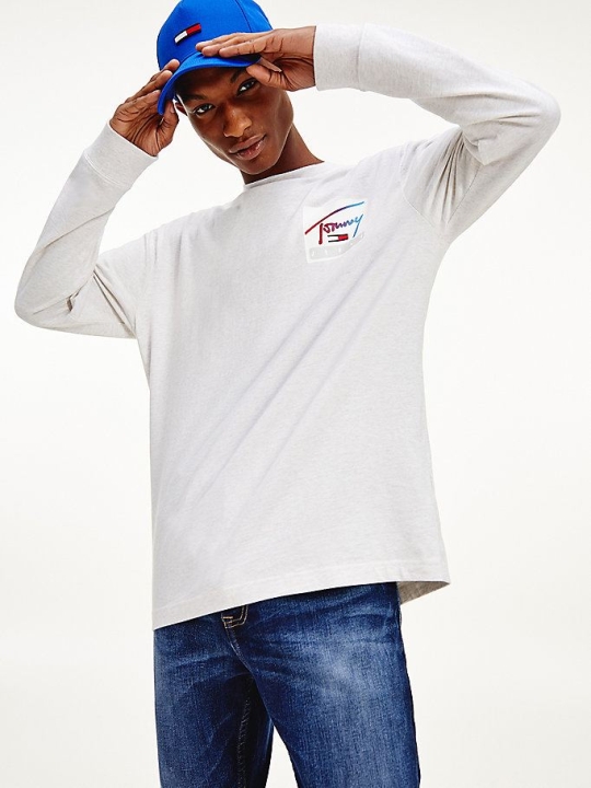 Tommy Hilfiger Basketball Logo Long Sleeve T-shirts Herren Weiß | AT607UJXM