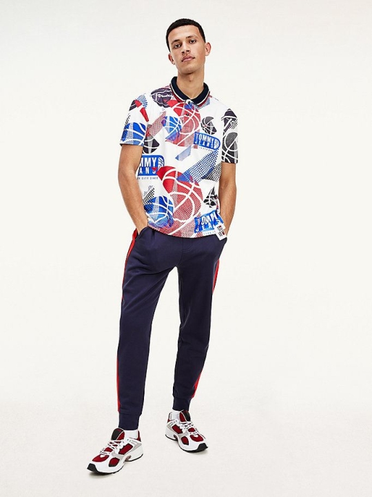 Tommy Hilfiger Basketball Print Recycled Relaxed Polo Shirts Herren Weiß Mehrfarbig | AT409WHFP