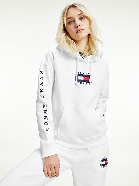 Tommy Hilfiger Box Flag Logo Hoodie Damen Weiß | AT645VZGI