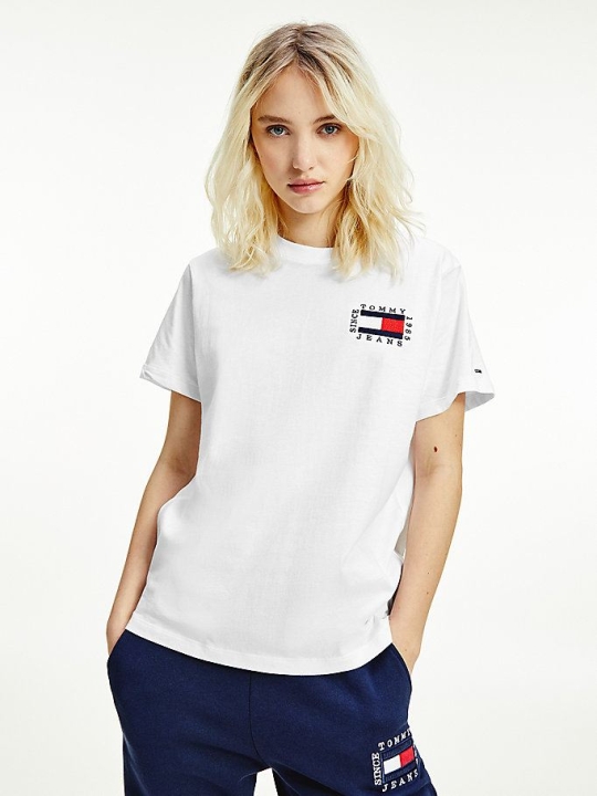 Tommy Hilfiger Box Flag Logo Organic Baumwoll T-shirts Damen Weiß | AT635JWIC