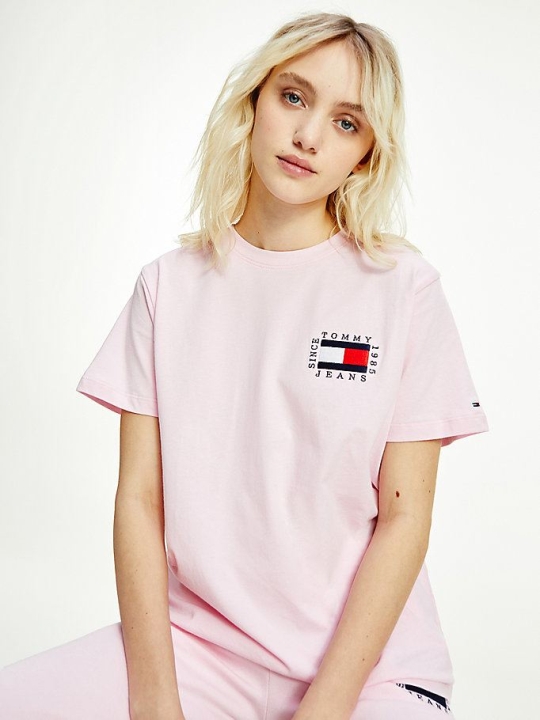 Tommy Hilfiger Box Flag Logo Organic Baumwoll T-shirts Damen Rosa | AT783ONDP