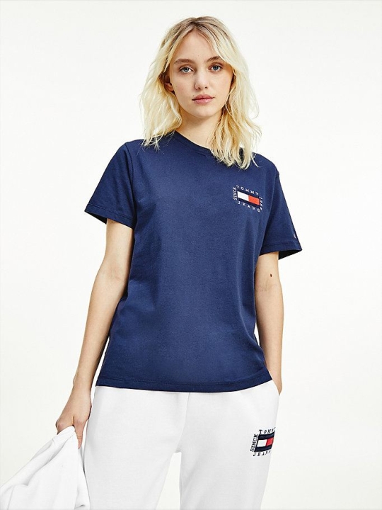 Tommy Hilfiger Box Flag Logo Organic Baumwoll T-shirts Damen Hellnavy | AT842VGIR