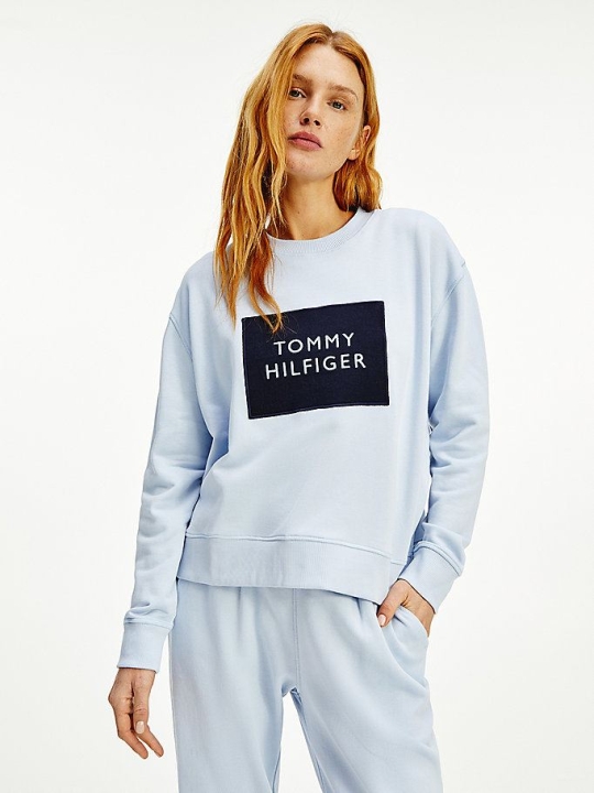 Tommy Hilfiger Box Logo Crew Neck Sweatshirts Damen Blau | AT250WAZI