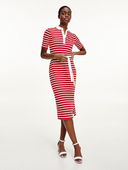 Tommy Hilfiger Breton Stripe Midi Kleider Damen Rot | AT274BIHF