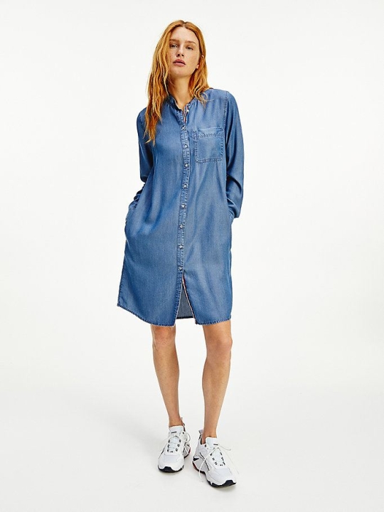 Tommy Hilfiger Chambray Relaxed Fit Kleider Damen Blau | AT618ANBH