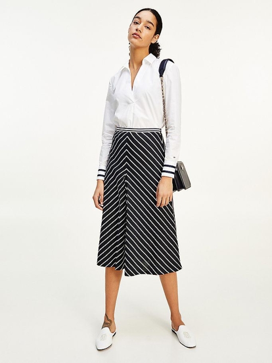 Tommy Hilfiger Chevron Stripe Midi Length Röcke Damen Stripes | AT156VFTH