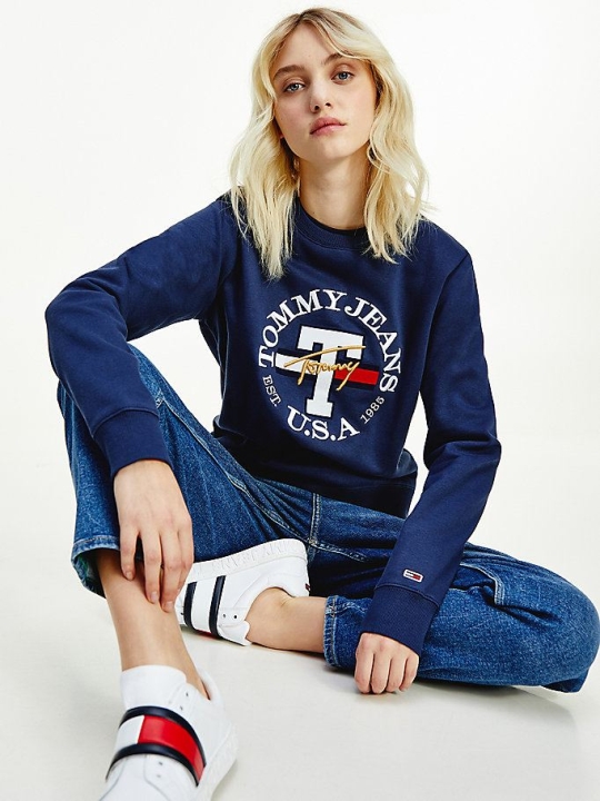 Tommy Hilfiger Circle Logo Crew Neck Sweatshirts Damen Hellnavy | AT197ESNF