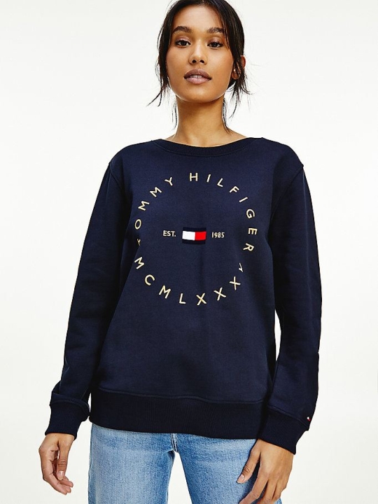 Tommy Hilfiger Circle Logo Organic Baumwoll Sweatshirts Damen Dunkelblau | AT362CDMV