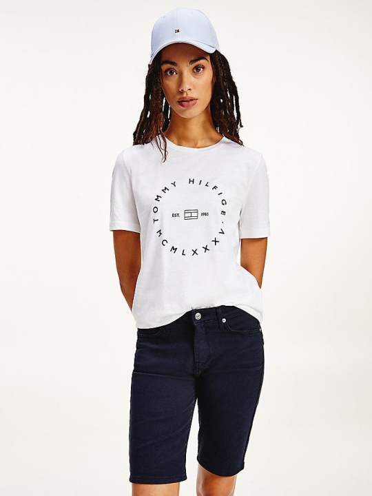 Tommy Hilfiger Circle Logo Organic Baumwoll T-shirts Damen Weiß | AT962LJEX