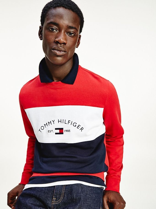 Tommy Hilfiger Colour-Blocked Logo Sweatshirts Herren Rot Mehrfarbig | AT795IMGQ