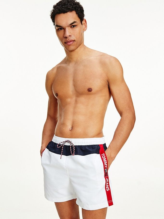 Tommy Hilfiger Colour-Blocked Mid Length Slim Fit Swim Bademode Herren Weiß | AT468RSXI