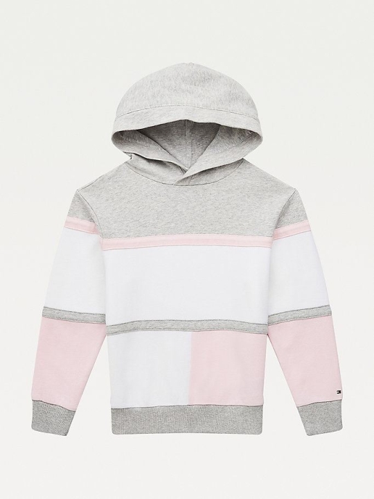 Tommy Hilfiger Colour-Blocked Organic Baumwoll Hoodie Kinder Rosa Türkis Hellgrau | AT534OEGS