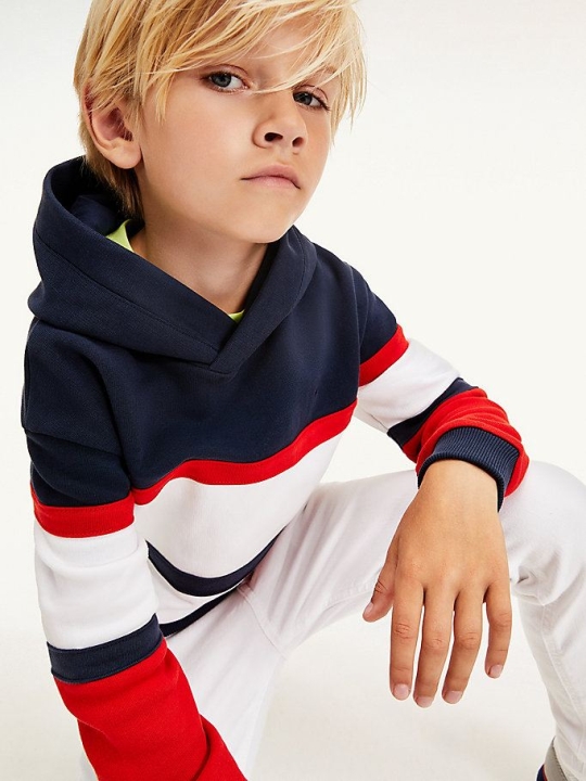 Tommy Hilfiger Colour-Blocked Organic Baumwoll Hoodie Kinder Hellnavy Tiefesrot | AT598RQKD