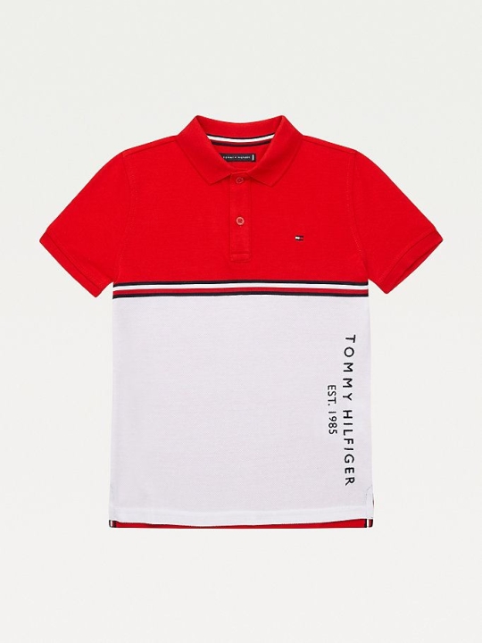 Tommy Hilfiger Colour-Blocked Tape Polo Shirts Kinder Weiß | AT913NEBU