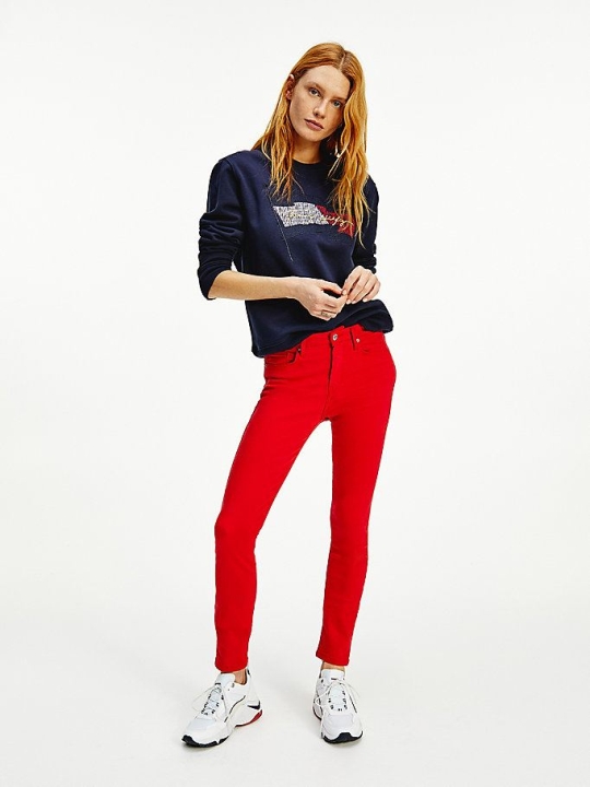 Tommy Hilfiger Como Mid Rise Schlank TH Flex Jeans Damen Rot | AT619XYDV