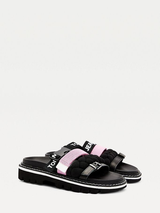 Tommy Hilfiger Contrast Riemen Mules Flache Sandalen Damen Schwarz | AT612WINQ