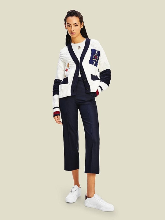 Tommy Hilfiger Crest Golf Letterman Cardigan Pullover Damen Weiß | AT798MIKQ