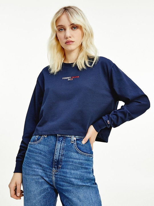 Tommy Hilfiger Cropped Long Sleeve T-shirts Damen Hellnavy | AT643VJGT