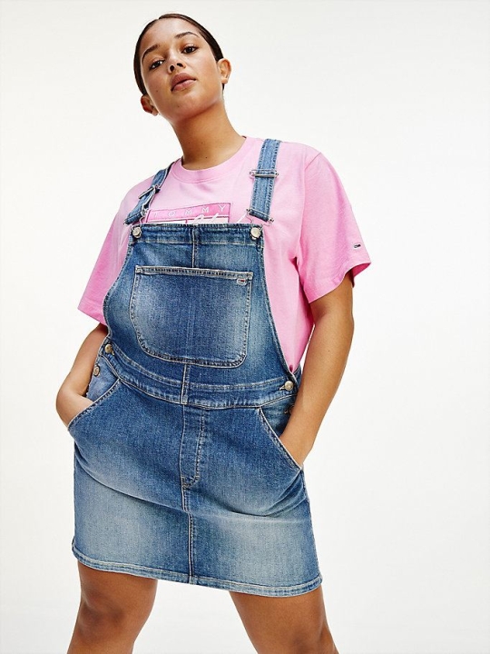 Tommy Hilfiger Curve Classics Badge Faded Dungaree Kleider Damen Blau | AT481ZGYU