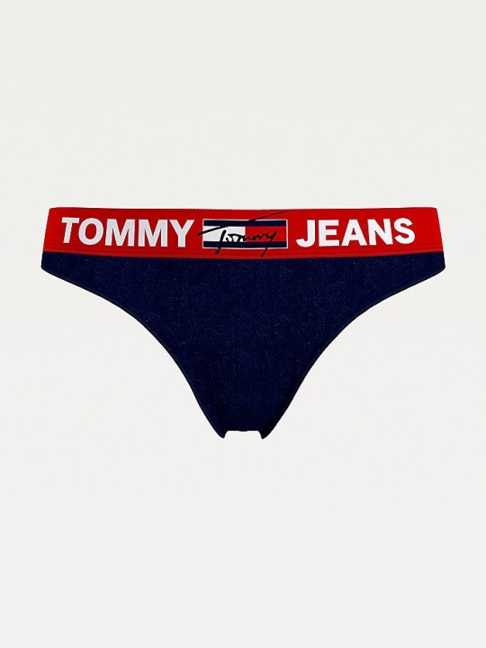 Tommy Hilfiger Curve Contrast Waistband Logo Tanga Unterwäsche Damen Dunkelblau | AT650XGNF