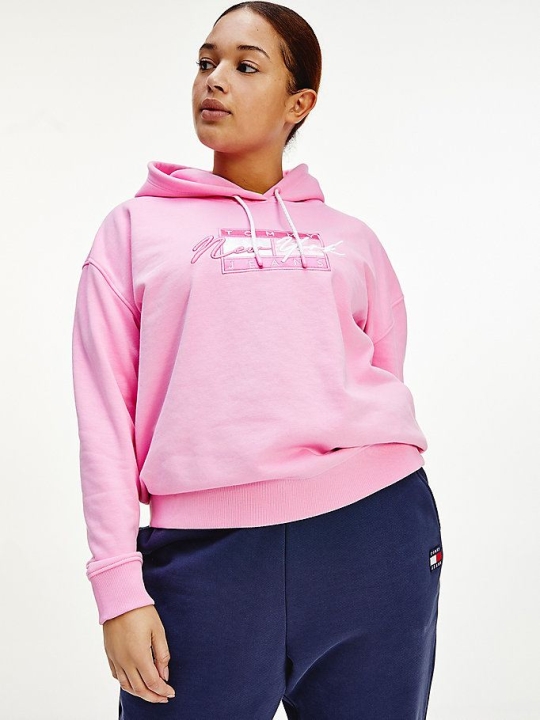 Tommy Hilfiger Curve Cropped Logo Hoodie Damen Rosa | AT504ZWPX