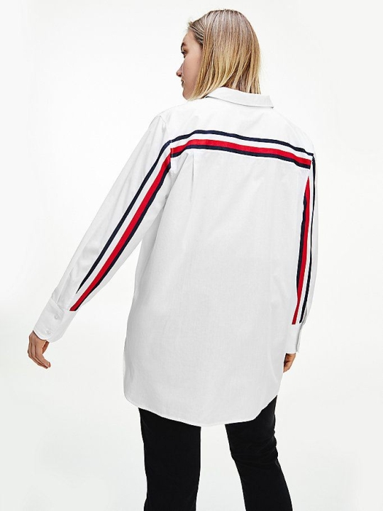 Tommy Hilfiger Curve Signature Detailing Girlfriend Fit Hemd Damen Weiß | AT619QLOP