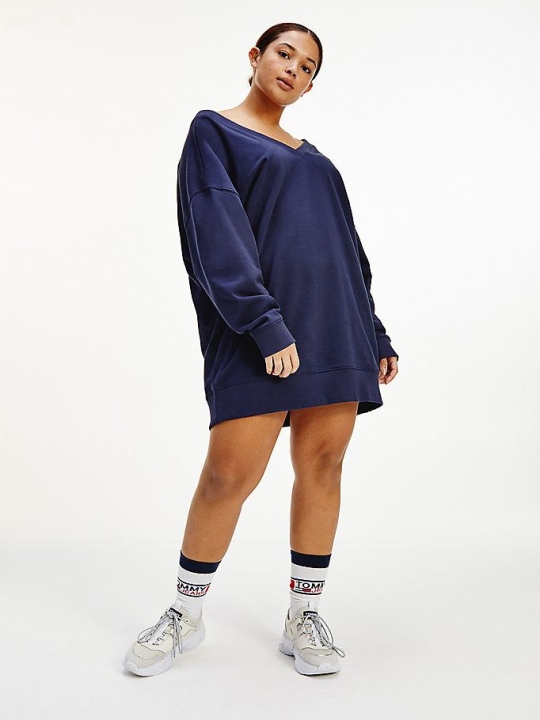 Tommy Hilfiger Curve V-Neck Jumper Kleider Damen Hellnavy | AT815WAQU