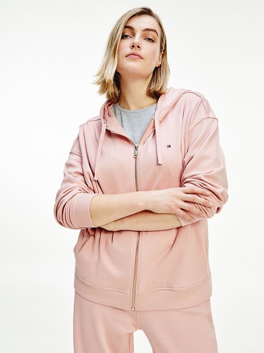 Tommy Hilfiger Curve Zip-Thru Relaxed Fit Hoodie Damen Rosa | AT045FQMO