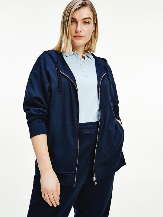 Tommy Hilfiger Curve Zip-Thru Relaxed Fit Hoodie Damen Dunkelblau | AT428YEXN