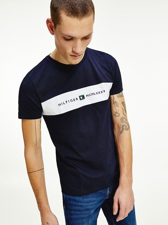 Tommy Hilfiger Cut And Sewn Logo Panel T-shirts Herren Dunkelblau | AT627YPXA