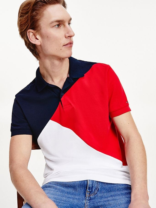 Tommy Hilfiger Diagonal Colour-Blocked Polo Shirts Herren Weiß Rot | AT064QTXZ