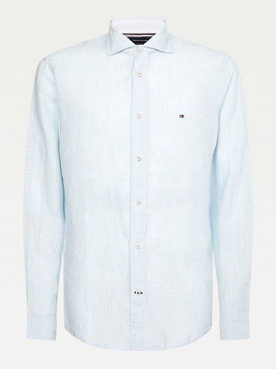 Tommy Hilfiger Double Dot Regular Fit Linen Hemd Herren Blau Weiß | AT413PQHN